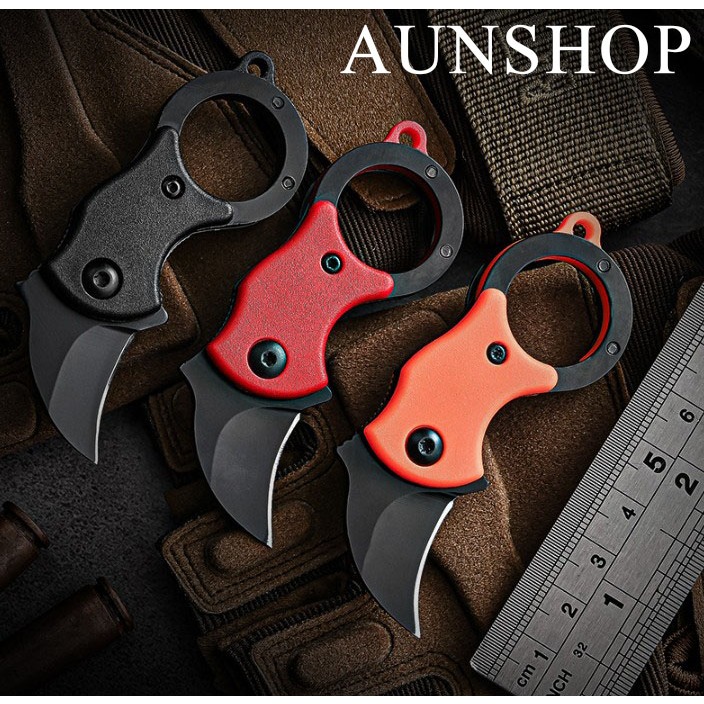 P60 มีดพับKarambit  มีดคารัมบิต มีสร้อยเเถมให้ สามารถห้อยคอได้ มีสี ดำเเละแดง สินค้าพร้อมส่ง