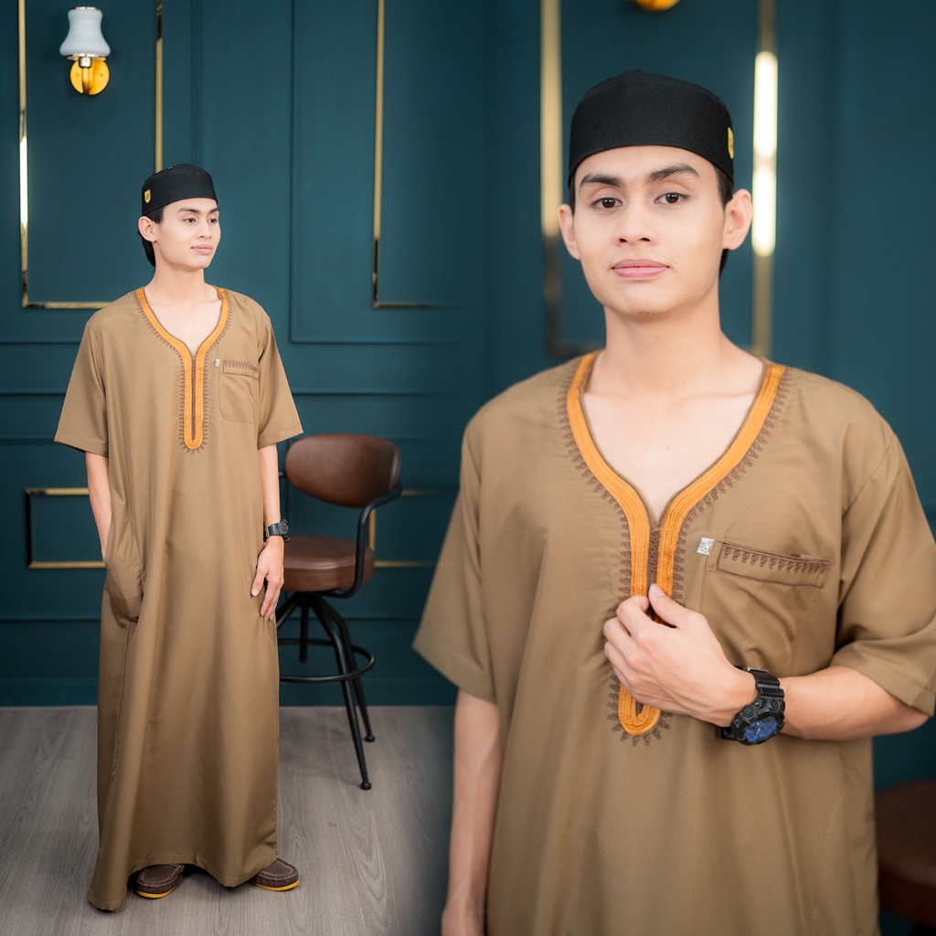 โต๊ปแขนสั้น นิยมใส่ละหมาด ชุดออกงานอิสลาม ผ้าทิ้งตัวใส่สบาย ทรงคอรูปหัวใจพร้อมลายปัก AE55วาริสมุสลิม