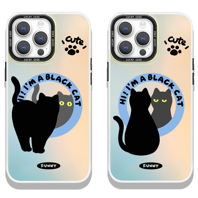 เคสไอโฟนสวยๆ ลูกแมว ลายการ์ตูน เคสเลเซอร์สีรุ้ง เคสนิ่ม สําหรับ iPhone 7 8 11 12 13 14 15 Pro Max X XR XS Max 14 15 Plus