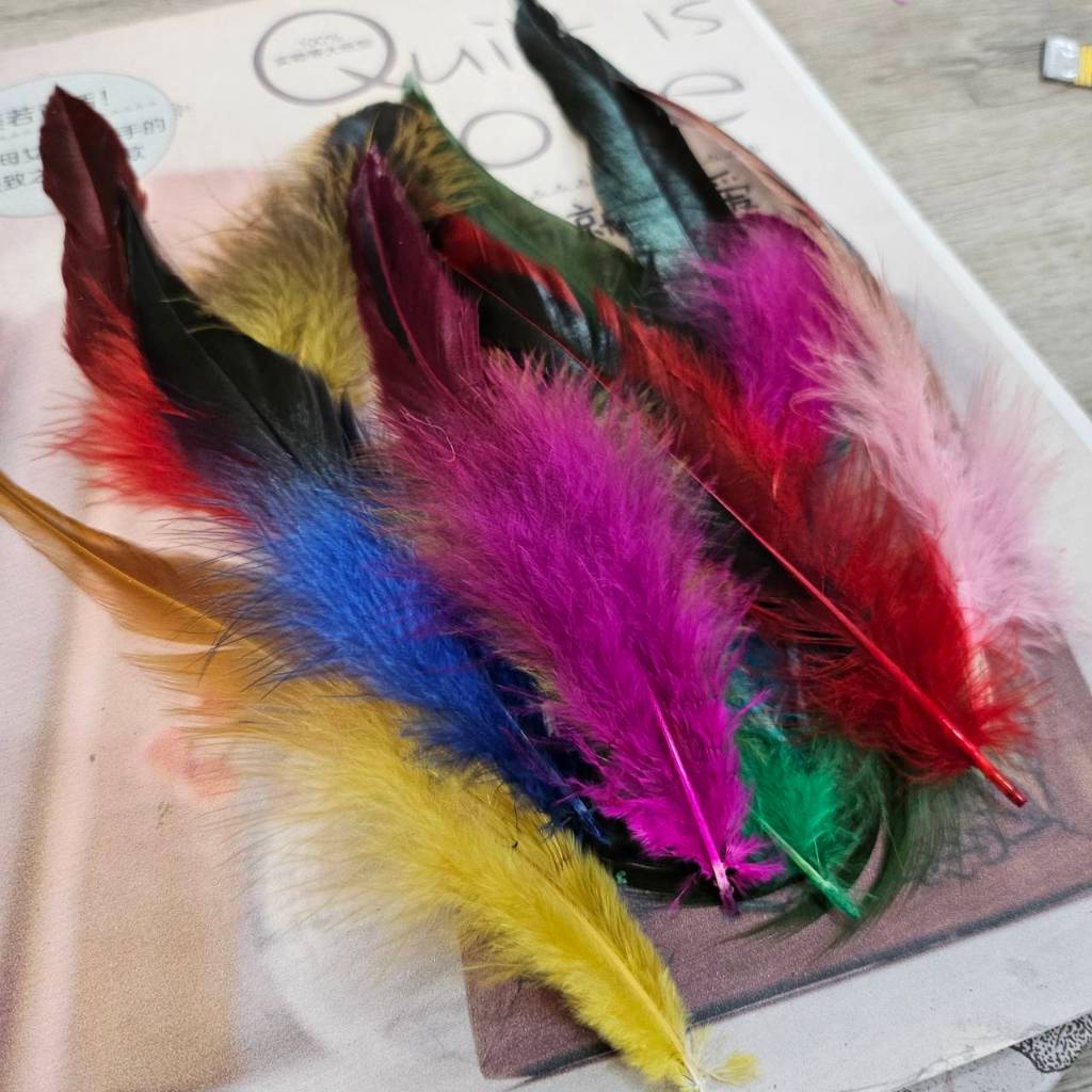 ขนไก่ ก้าน คละ 12 อัน สีเหลือบยาว 12-15 cm Rooster Coque Tail Feathers สินค้าพร้อมส่งจากไทย