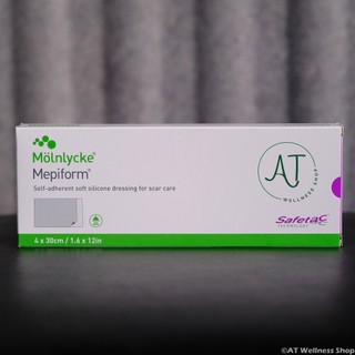 Mepiform soft silicone dressing ขนาด 4x30 cm แผ่นซิลิโคนลดรอยแผลเป็น แผลผ่าตัดหลังคลอด(ราคาต่อ 1 แผ่น)
