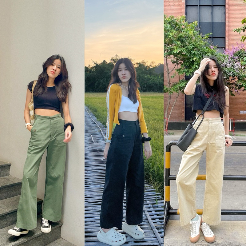 Lichi.official / Lani Pants สินค้าพร้อมส่ง กางเกงเอวสูงขากระบอกกลาง ทรงสวย ผ้ามีน้ำหนัก คอตตอน100%