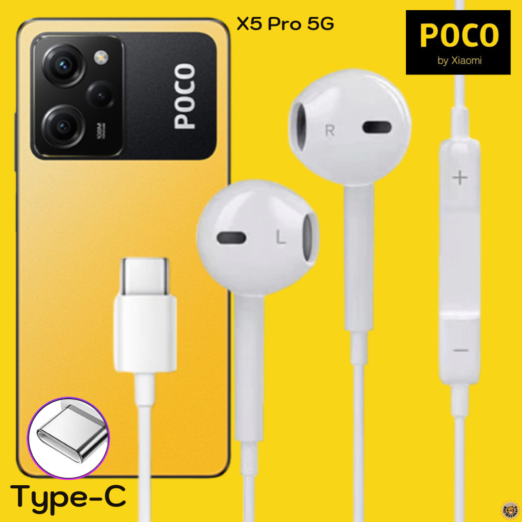 หูฟัง สมอลทอล์ค POCO Type-C เสียงดี เบสนุ่ม รูปทรงสวมใส่สบาย สำหรับ โพโค่ X5 Pro 5G ไทป์ซี ปรับระดับเสียง เลื่อนเพลง
