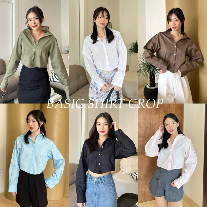 BASIC SHIRT CROP - เชิ้ตแขนยาวทรงครอป ปลายเว้า (nita.bkk)