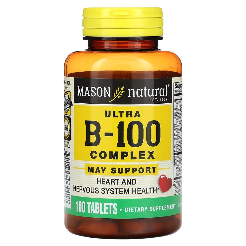 B100,  B 100 วิตามินบีรวม100 VitaminB 100 complex, 100 Tablets,Mason Natu
