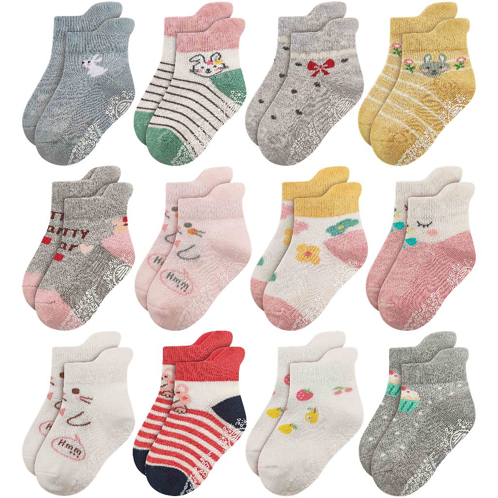 พร้อมส่ง ถุงเท้าCotton สําหรับเด็กผู้หญิง อายุแรกเกิด-3 ปี คละสี คละลาย แพ็ค12คู่
