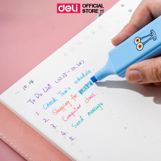ปากกาไฮไลท์ Deli เซ็ตปากกาไฮไลท์ 6 สี ลายการ์ตูนสปองบ๊อบ spongebob สีสันสดใส น่าใช้งาน ปากกาเน้นข้อความ หัวตัด 1-5mm