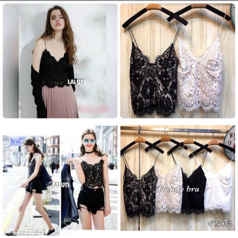 /TB/ ครอปลูกไม้สายเดี่ยว มีไซส์อก40-50 ผ้าลูกไม้ขนตา สวยแซ่บ