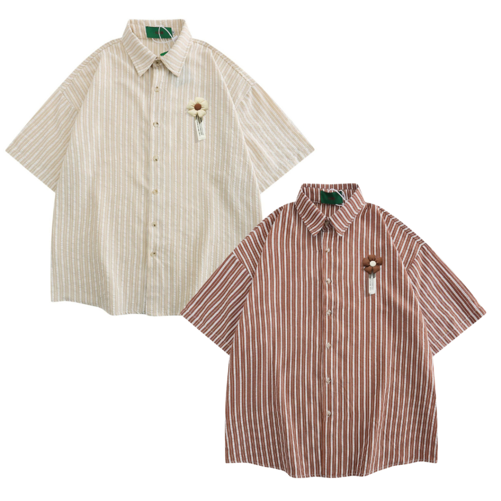 เสื้อเชิ้ตเกาหลีแถมเข็มกลัดดอกไม้ Premium Korea Shirt Style