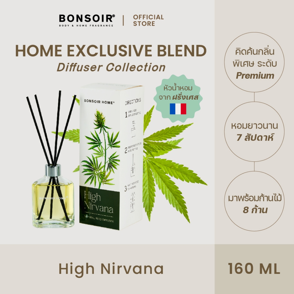 BONSOIR HOME | ก้านไม้หอม EXCLUSIVE BLEND กลิ่น HIGH NIRVANA 160 ML น้ำหอมปรับอากาศ น้ำหอมห้อง ไม้หอ