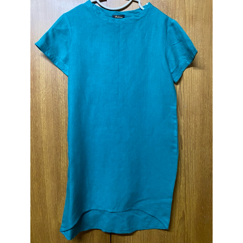 ชุดกระโปรง เดรส dress ผ้าลินิน สีเขียวอมฟ้า (Used)