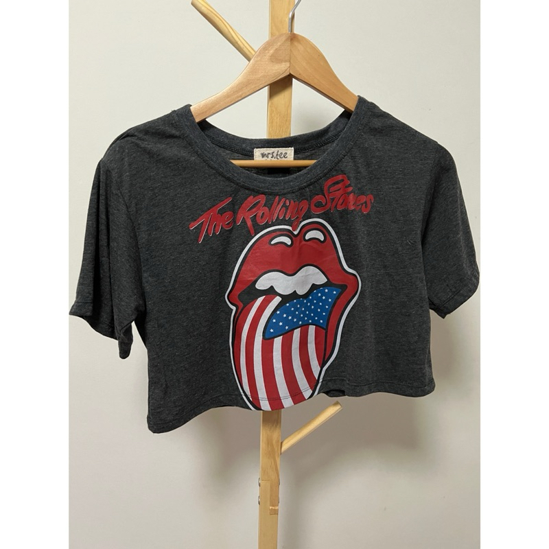 เสื้อครอปสกีน The Rolling Stones สีเทาดำ🇺🇸
