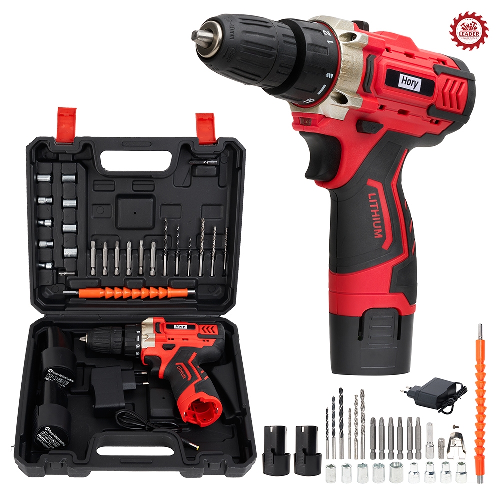 HORY สว่านไร้สาย สว่านแบต 99V 2 ระบบ แบตเตอรี่ อย่างดี 1ก้อน หรือ 2ก้อน  สว่าน ฟรีแถมอุปกรณ์32ชิ้น รุ่น H-99 สีแดง