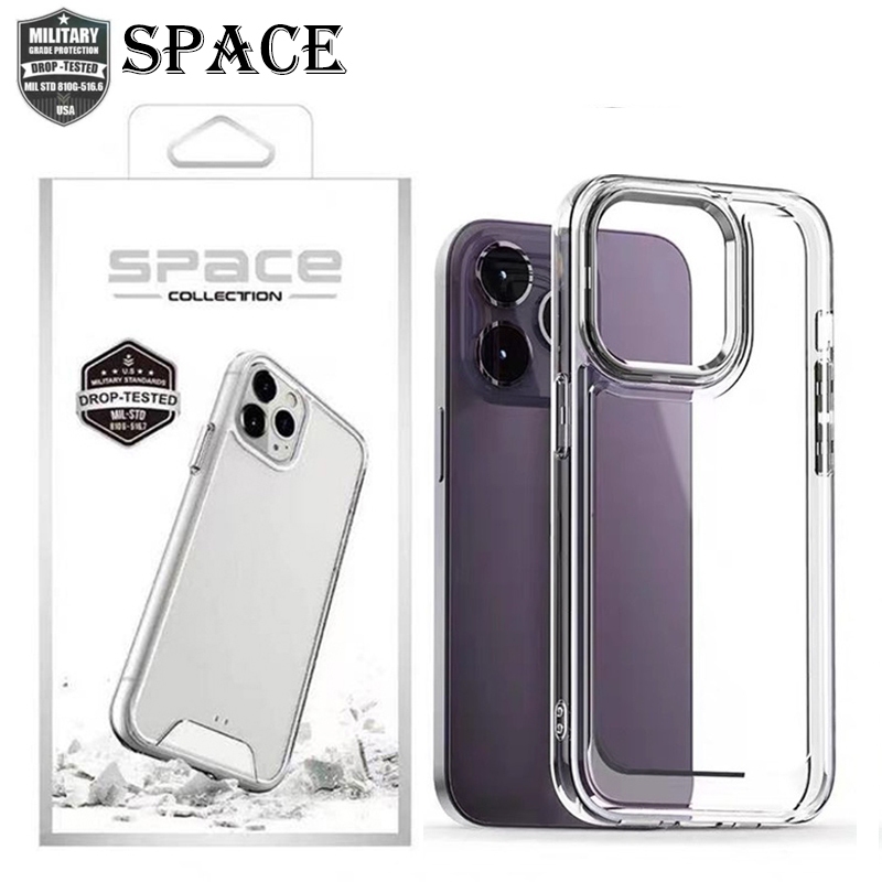SPACE เคสใสกันกระแทก ไม่เหลือง ปุ่มสีเงิน ใช้สำหรับ iPhone 15 14 13 12 11 Pro Max Promax 7plus XR SE เคสโทรศัพท์ซิลิโคน