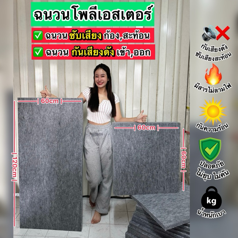(ส่งห่อใหญ่ไม่พับ)ฉนวนกันเสียง ใส่ในโครงของผนังกันความดัง ติดผนังลดเสียงสะท้อน ขนาด60*120cm