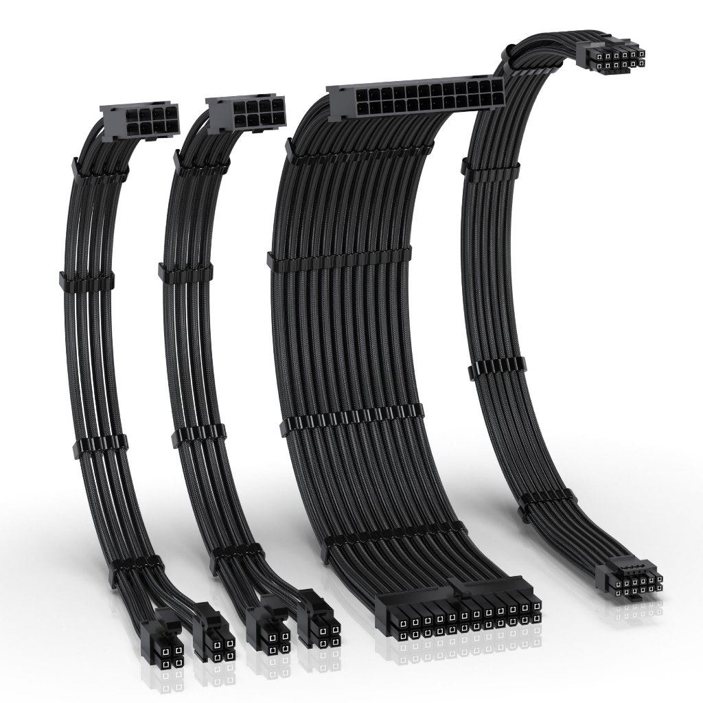 EZDIY-FAB (สายถักแต่งคอม) 16AWG PSU 12VHPWR Cable Extension 4 Cables - Black (ทั้งเซ็ต)