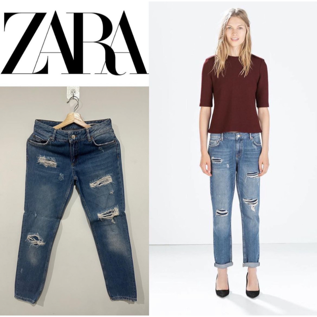 Zara Jeans แท้จากห้าง EU34 Boyjeans ทรงบอย ยีนส์ คาร์โก้ Cargo Pants h&m valencia salisa kannistudio