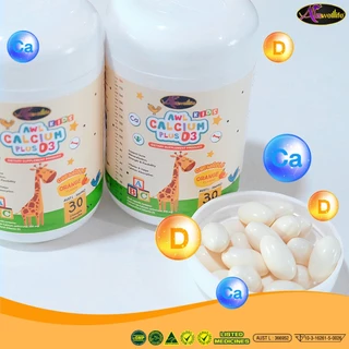 [ แคลเซียม + DHA30 + นมเม็ด2 ] Calcium Plus D3+DHA สำหรับเด็ก Algal Oil DHA 350 mg+AWL Colostrum (30แคปซูล)