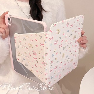 🔥พร้อมส่ง🔥เคสiPadหมุน 360°Gen12 Acrylic Pink Floral Air6 Air7 Air8ช่องใส่ปากกาขวา เคสไอแพด Gen10/11