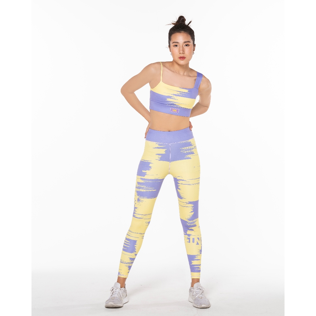 UNBOUND DRAMATIC NATURE SPORTS BRA-PURPLE ROSE+POPCORN สปอร์ตบราผู้หญิง ลายสีเหลือง - ม่วง — صورة 4