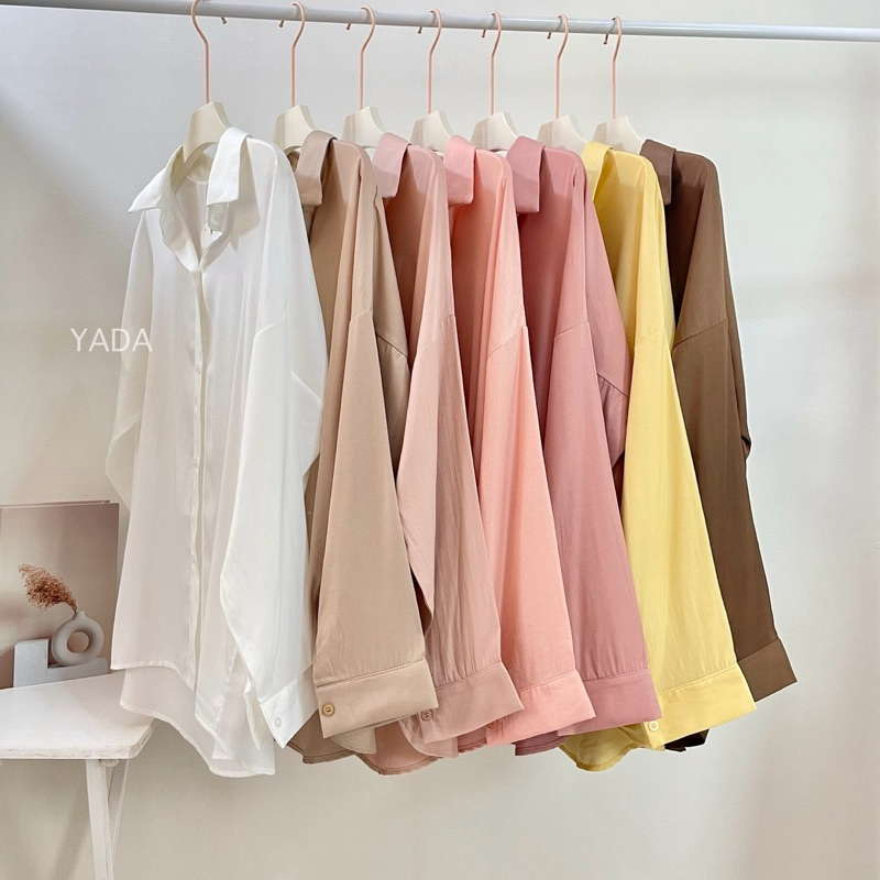 เสื้อเชิ้ตแฟชั่นแขนยาว กระดุมโทนเดียวกับสีเสื้อ งานมาใหม่คร่าา