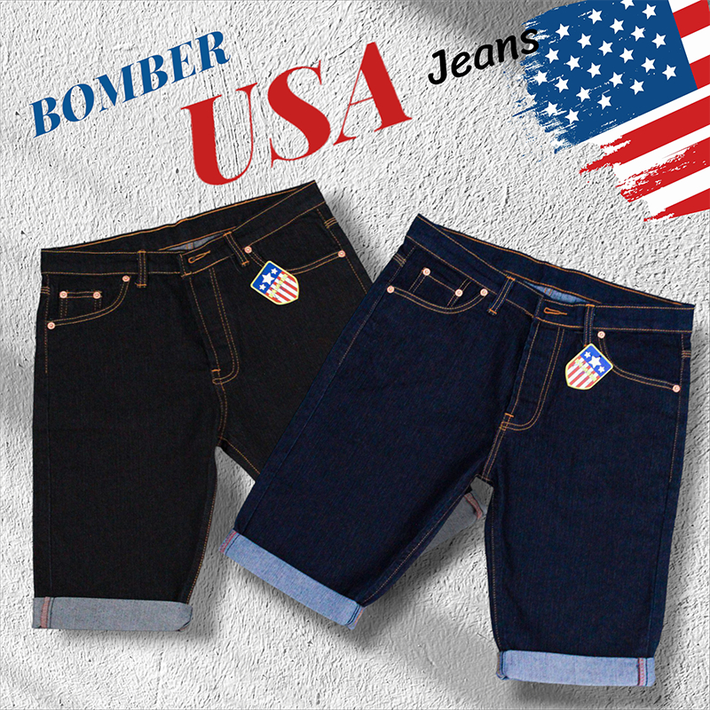 กางเกงยีนส์ ขาสั้น BOMBER USA แบรนด์แท้ 100% ผ้ายืด รุ่น กระดุม ผ้าคุณภาพพิเศษ งาน Premium USA