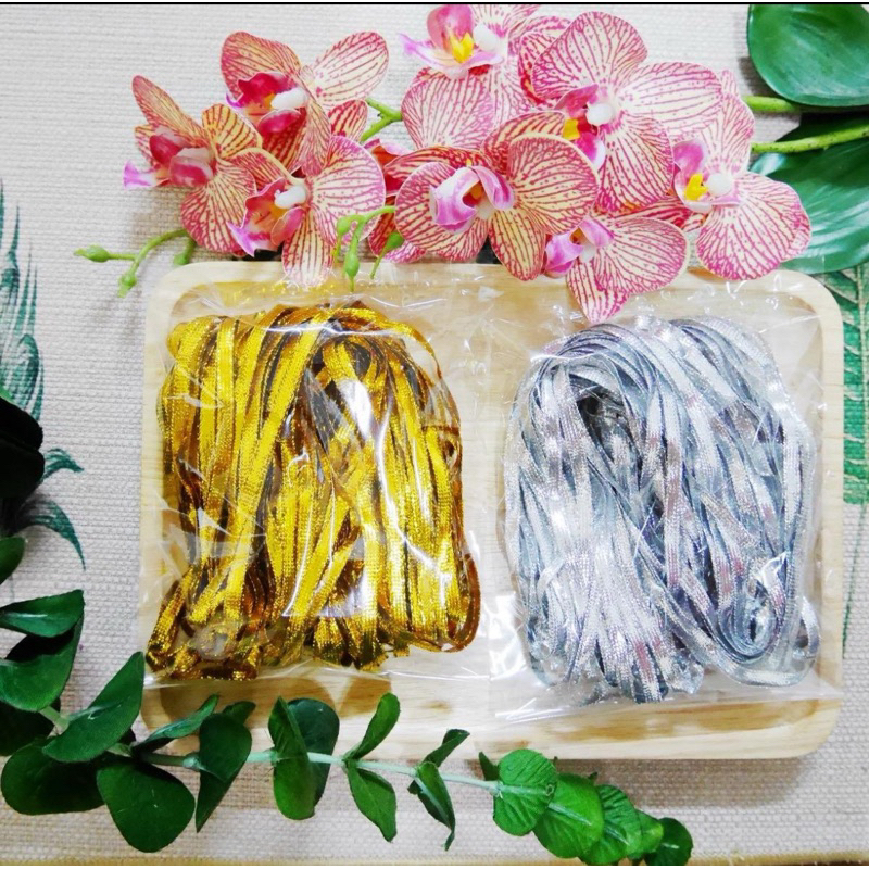 ริ้บบิ้นผ้าเนื้อเงา 5 มิล  สำหรับนำไปตกแต่งบาตรพระและเสื้อนาค