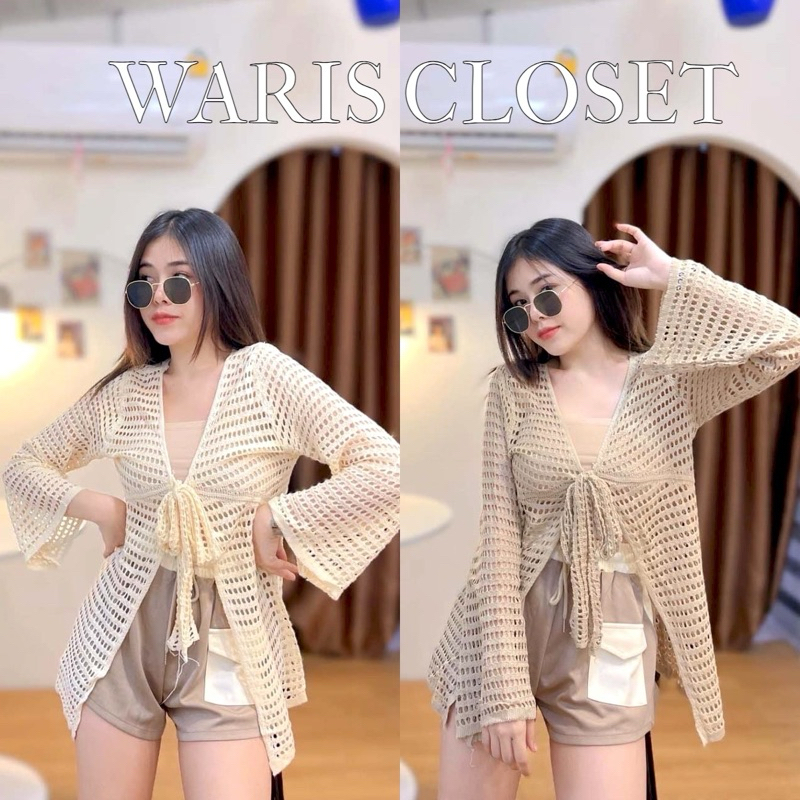 Waris งานเสื้อคลุมผ้าทอลายตาข่ายแต่งเชือกรูดผูกอก งานกระแสมาแรง ตลาดแฟชั่นตามหา เป็นงานเส้นด้ายนุ่ม ไม่แข็ง
