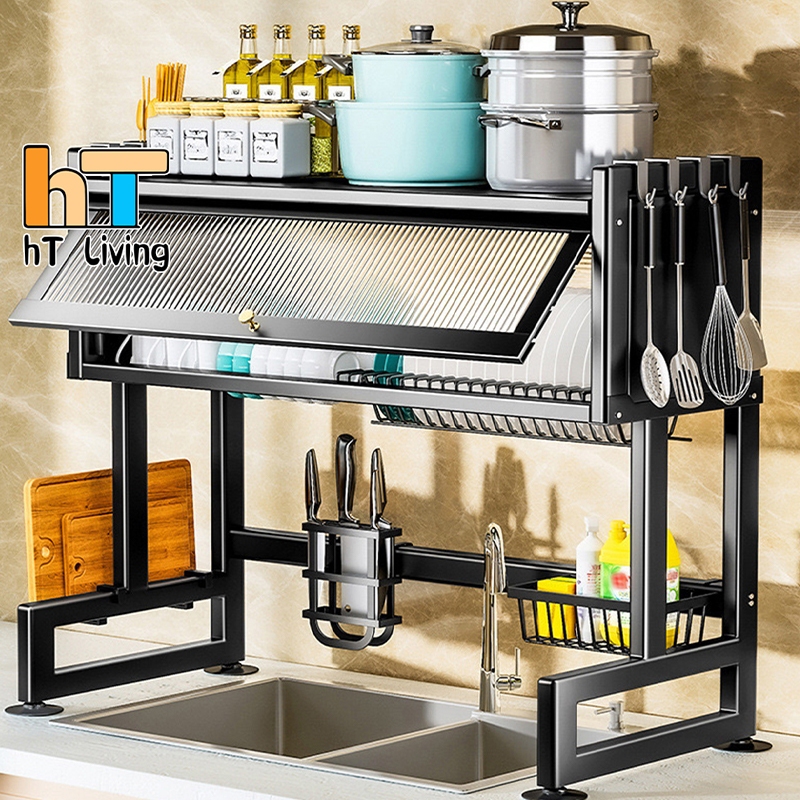 HT Living  <รุ่นอัพเกรด> ชั้นวางจาน ที่วางจาน สแตนเลส 2-ชั้น <65-85-95-105-125cm> คร่อมอ่างล้างจาน ช