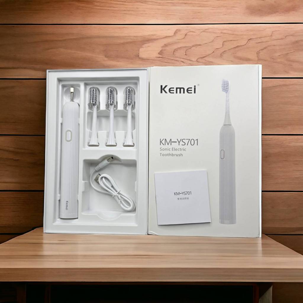 แปรงสีฟันไฟฟ้า รุ่น KEMEI MK-YS701 มาพร้อม 3 หัวแปรง ปรับระดับความแรงได้ 4 ระดับ