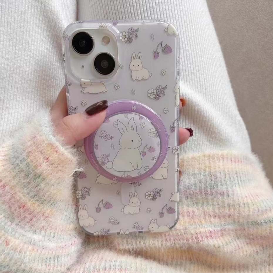 แรงแม่เหล็ก ขาตั้ง ถอดได้ สีชมพู การ์ตูน กระต่าย สีม่วง iphone 11 15 14 pro max น่ารัก หวานสวย case for iPhone 12 13