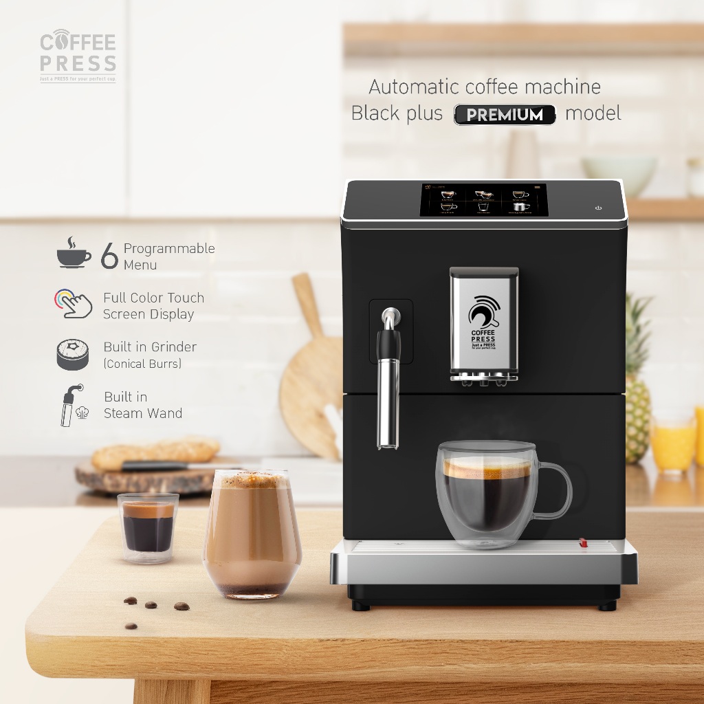 2025 Coffee Press เครื่องชงกาแฟสด เอสเปรสโซ่อัตโนมัติ Full Automatic Espresso Coffee Machine | Black Plus Premium Model