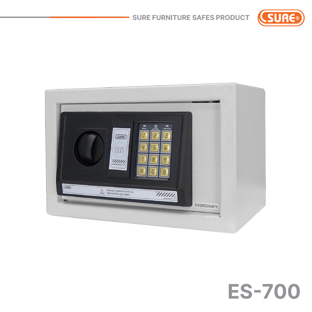 ES-700 ตู้เซฟนิรภัย  หน้ากว้าง 31 cm. สีเทาน้ำหนัก 6.5 kg  SURE FURNITURE