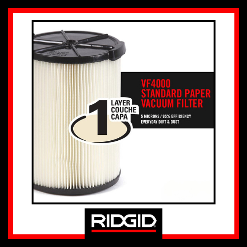 Ridgid ไส้กรองเครื่องดูดฝุ่น 1 ชั้น รุ่น VF4000 สีขาว (72947) กรองฝุ่นทั่วไป มาตรฐาน USA ของแท้