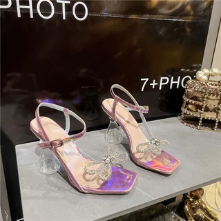 Lucent Fairy Mules รองเท้าทรงสวมส้นแก้วดีไซน์ปีกนางฟ้าพรีเมียม คอมพลีทลุคออกงาน ลุคดินเนอร์ สินค้าพร้อมส่ง P231