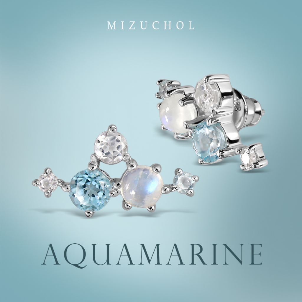 Mizuchol-ต่างหู Ocean Symphony Earrings พลอย Aquamarine, Blue Topaz, White Topaz, Moonstone