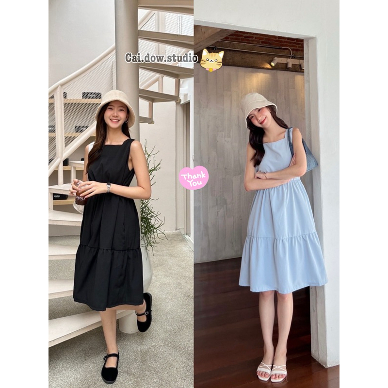 cai.dow.studio 🍳⭐️เดรสขนมชั้นคอเหลี่ยมแขนกุด⭐️