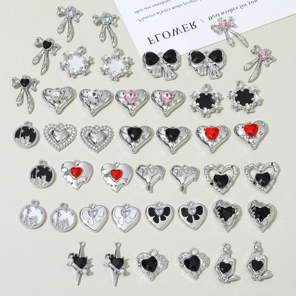 Cinta Gelap Bintang Busur Perak Liontin diy Buatan Tangan Telinga Perhiasan Gelang Kalung Aksesoris 