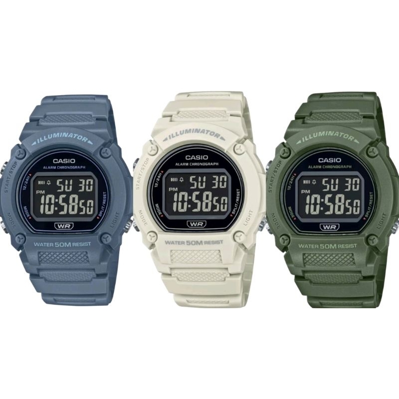 นาฬิกาCasioรุ่น W-219H-8 W-218HC-2สายเรซิ่นของแท้รับประกัน1ปี