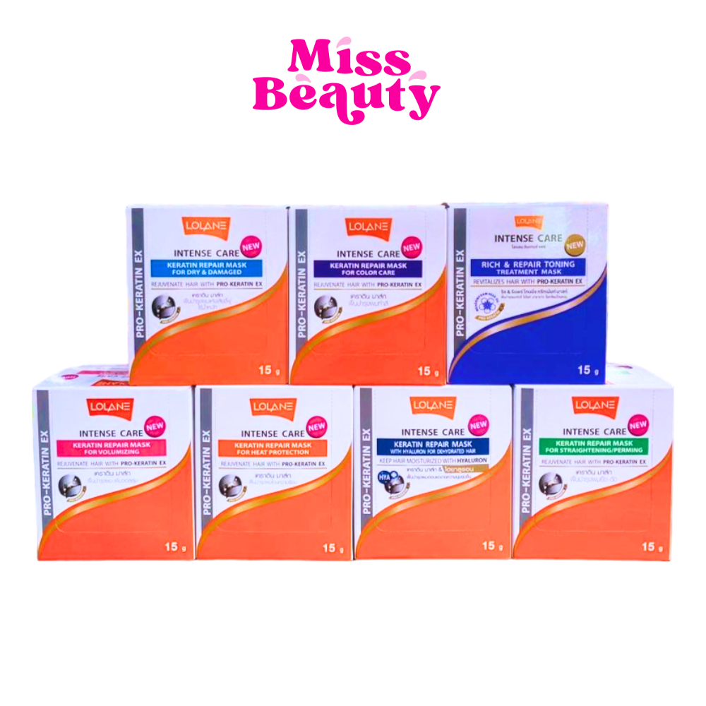 (กล่องx10) โลแลน ทรีทเม้นท์ อินเทนซ์ แคร์ เคราติน รีแพร์มาส์ก 15ก. LOLANE Intense Care Keratin Repai