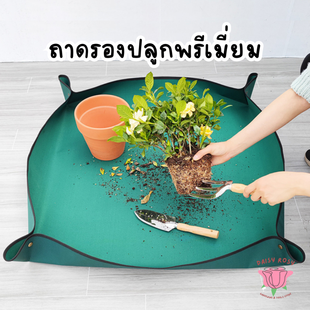 เสื่อรองปลูกทำสวน Premium (ผ้าใบกันน้ำเกรดพรีเมี่ยม) แคคตัส ต้นไม้ ดีไซน์สวยทรงสี่เหลี่ยม สีเขียวเข้มขอบสีดำ ถาดรองปลูก