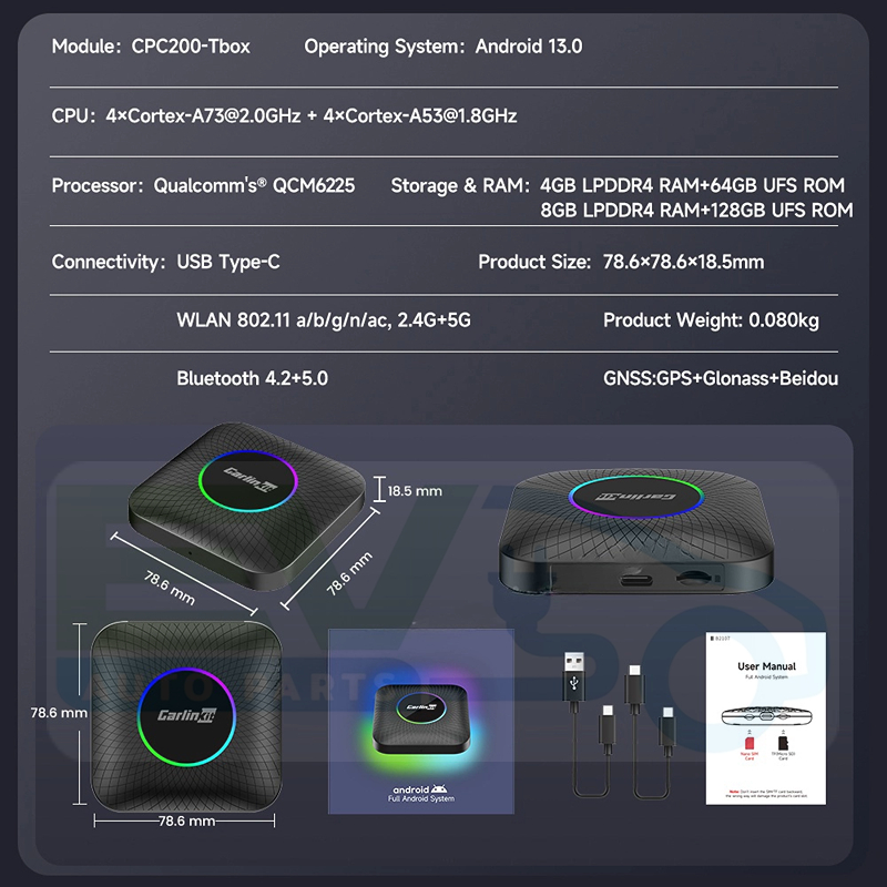 【ขายดีอันดับ1】กล่องทีวี CarlinKit 8+128GB ai box CarPlay ไร้สาย Android Auto ไร้สาย,For cars with wired CarPlay only - รูปที่ 5