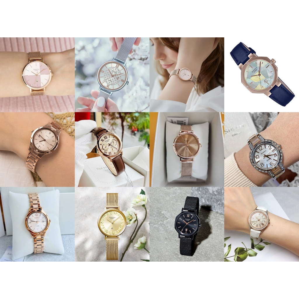 แท้ศูนย์ CASIO SHEEN นาฬิกาข้อมือผู้หญิง สายสแตนเลส รุ่น SHE-3062PG SHE-3064PG SHE-3809PG ประกันศูนย์(16.SHE-4554BM-1A)