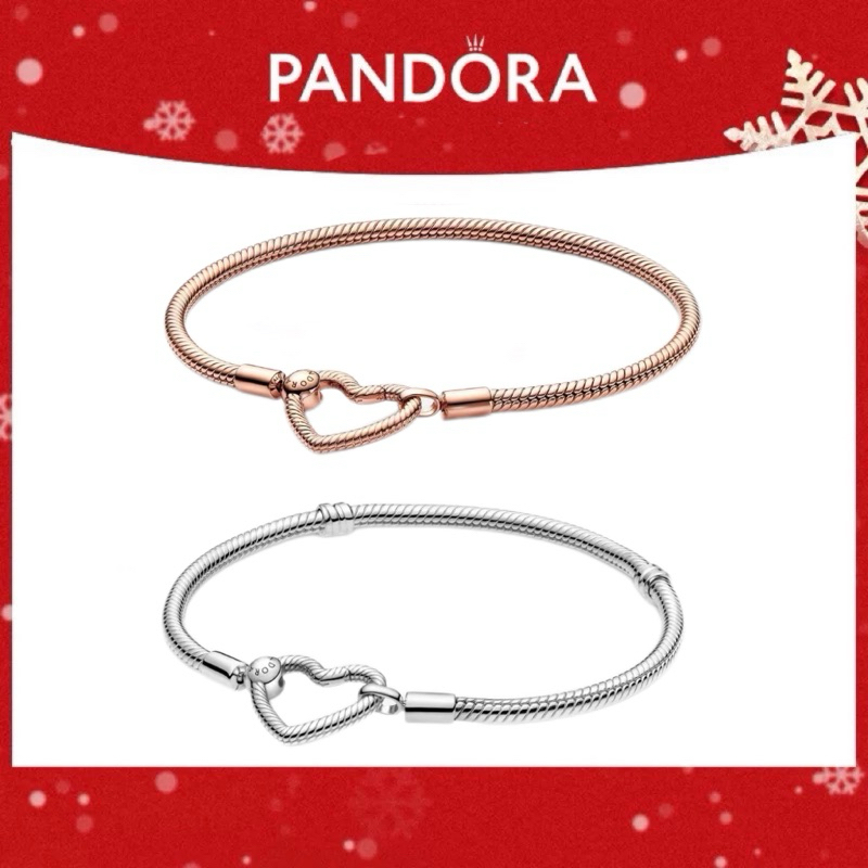 [ส่งจากกรุงเทพ] P แท้ เงิน925 14K rose gold สร้อยข้อมือ กำไล Moments heart snake chain bracelet ของแท้ 100%