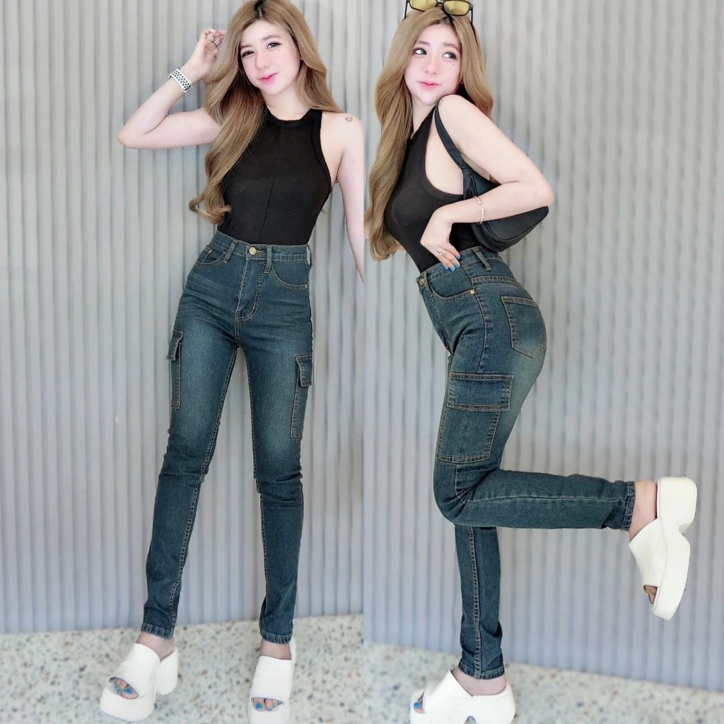 Cc jeans 087 S-5XL กางเกงยีนส์ ยืด ทรงขาเดฟ คาร์โก้ สียีนส์สนิม