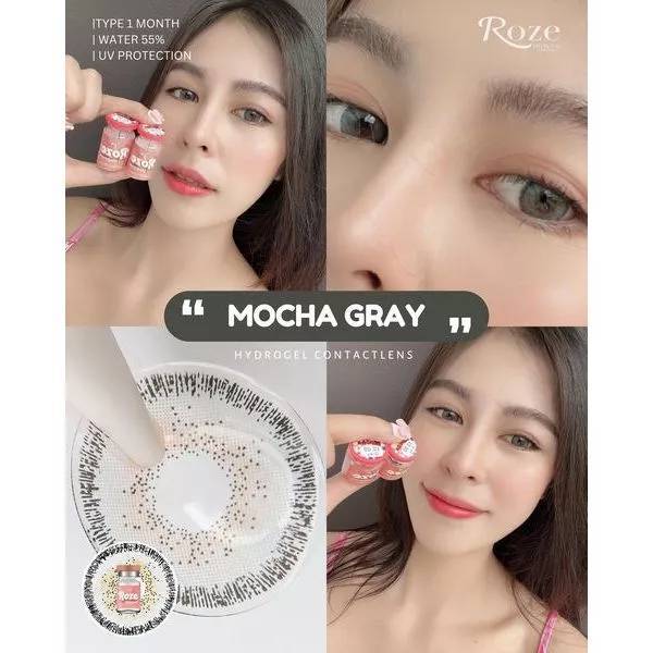 'Rozelens Mocha Gray Brown บิ๊กอาย สายตาปกติ สุดปัง คอนแทคเลนส์ รายเดือน มีอย แถมตลับฟรี เลนส์นิ่ม สวยปังมาก"