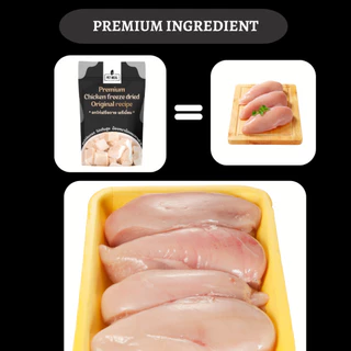 อกไก่ฟรีซดาย พรีเมี่ยม ขุนน้องให้ตัวแน่นด้วยเนื้อสัตว์คุณภาพเกรดเดียวกันคนทาน โปรตีนสูง ขนาด 25 g.