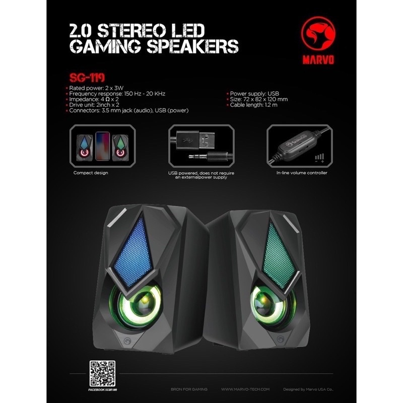 ลำโพงคู่มีไฟ เสียงดี 2.0 STEREO RGB GAMING SPEAKERS GadonX SG-119 ลำโพงเกมมิ่ง แท้ประกันศูนย์