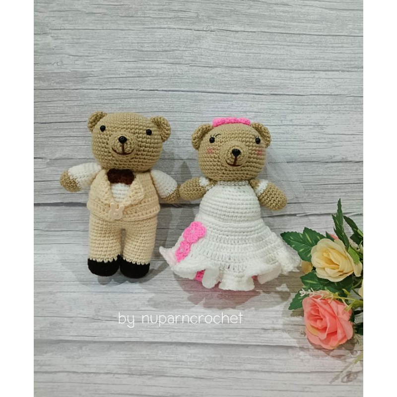 ตุ๊กตาหมีคู่รัก ตุ๊กตาหมีแต่งงาน งานถัก