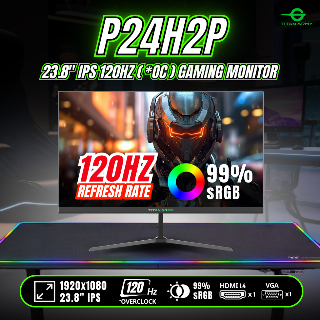 TITAN ARMY MONITOR  รุ่น P24H2P จอคอมพิวเตอร์ 23.8"  IPS 120Hz(OC) Monitor Office รับประกัน 3ปี